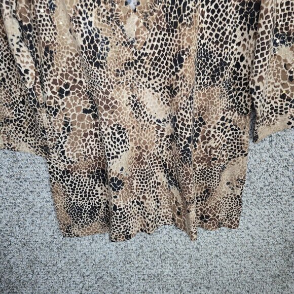 Chicos Top Womens 2 US Large Brown Animal Print V Neck Sequin Stretch Polyester - Picture 5 of 7